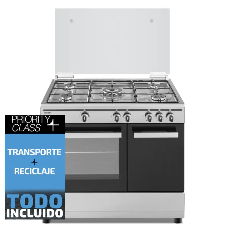 Cocina de gas SAUBER SCI5GB 5 GAN BUTANO zonas coccion con portabombonas inox ENVÍO Y RETIRADA GRATIS - 1