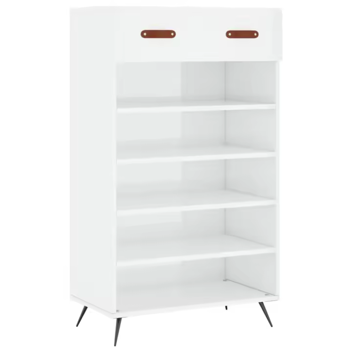VidaXL Mueble Zapatero Madera contrachapada Blanco Brillo 60x35x105 cm - 1