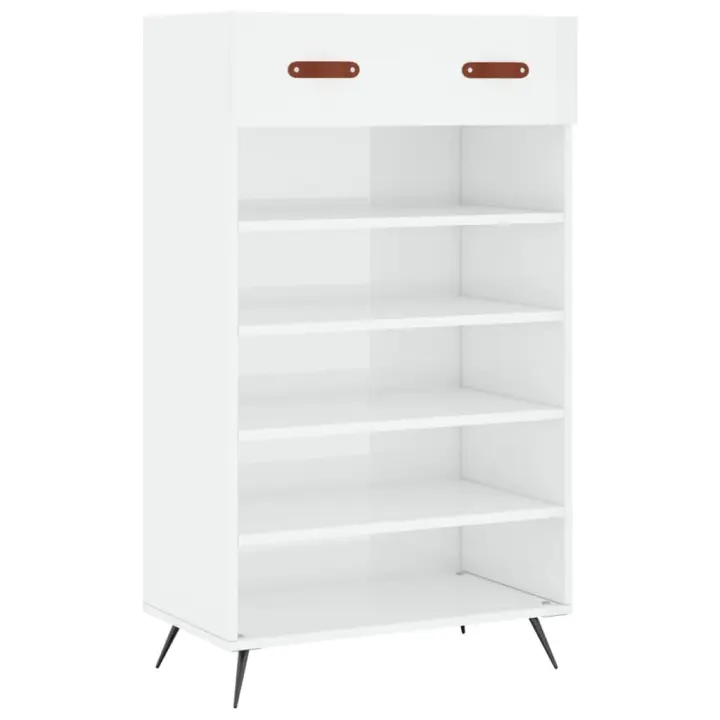 VidaXL Mueble Zapatero Madera contrachapada Blanco Brillo 60x35x105 cm - 1