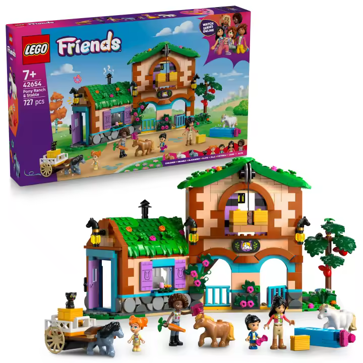 [PREVENTA] LEGO® Friends Rancho y Establo de Ponis Set de Construcción, Juego Simbólico para Niñas y Niños de 7 Años o Más, 2 Minipersonajes, 2 Micropersonajes y 4 Figuras de Animales 42654 - 1