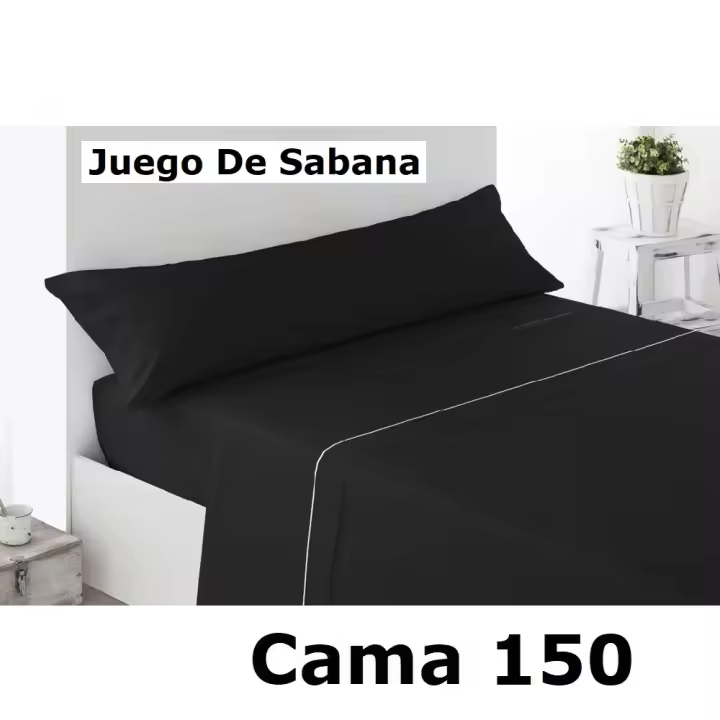 Juego Sábanas negro para Cama De 150, 3 Piezas ,Sábana Bajera, Encimera, Funda de Almohada,microfibra 100% poliester,cm,fespu - 1