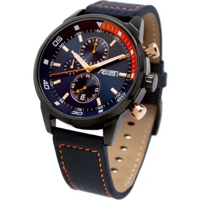 Reloj Aviador AV-210017G-A - Clásico y Elegante - Diseño de Relojes de Piloto - Cuero Genuino Azul - 1
