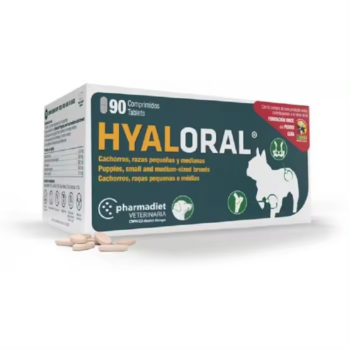 Pharmadiet Hyaloral Comprimidos para Perros - Complemento Alimentario para la Restauración Fisiológica del Cartílago Hialino y el Líquido Sinovial - 1