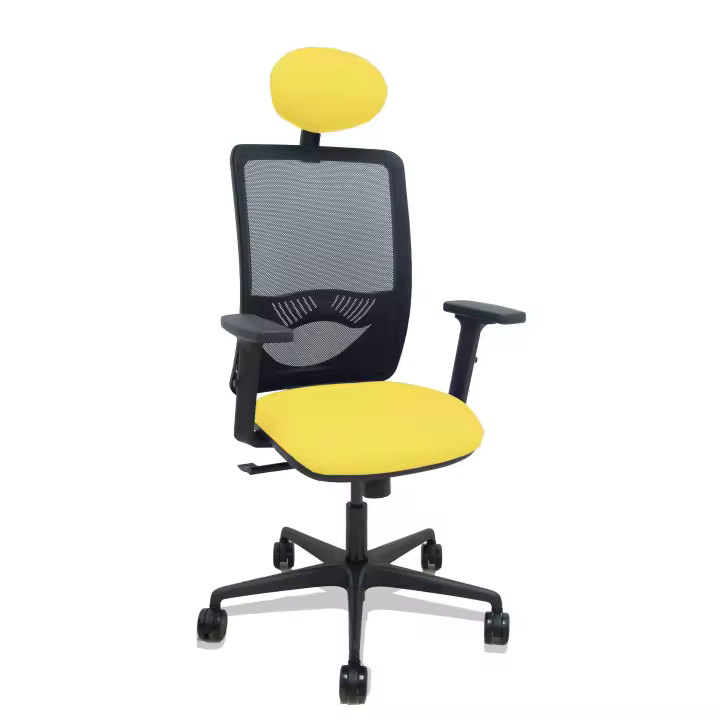 Silla Zulema sincro malla negra asiento bali amarillo brazos 2D ruedas 65mm cabecero - 1