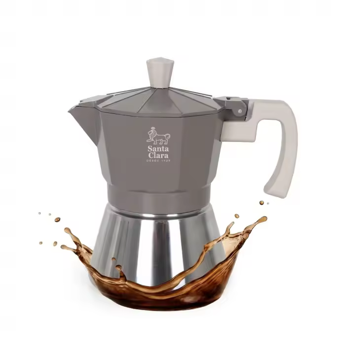 SANTA CLARA | Cafetera Italiana Moka Nordkitch, Cuerpo de Aluminio y Base de Acero Inoxidable, Apta para Inducción y Todo Tipo de Fuegos, Asa Soft Touch, 3, 6 y 9 Tazas - 1
