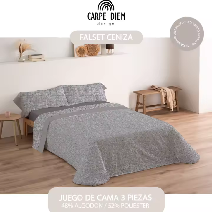Carpe Diem Juego Sabanas Primavera Verano FALSET Gris 50% Algodon Cama 90,105,135,150,160,180,200 Tratamiento Antibolitas - 1