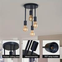 1pc Lámpara De Techo Moderna Sencilla Con Cuatro Cabezas E27 Base Para Entrada Dormitorio Cocina Pasillo Candelabro Negro - details 8