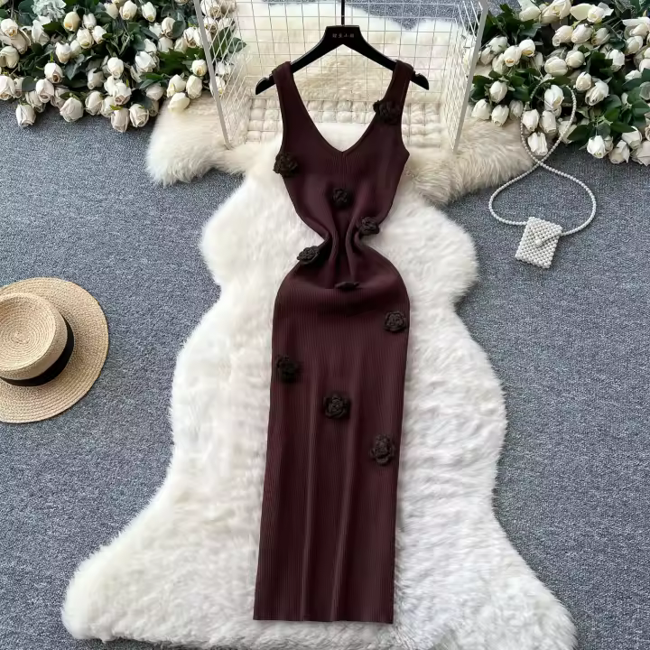 Vestido Wrap Sin Mangas De Encaje Floral REALEFT Para Mujer Elegante V-Neck Cintura Ajustada Longitud Media Pierna Vestido De Verano - 1