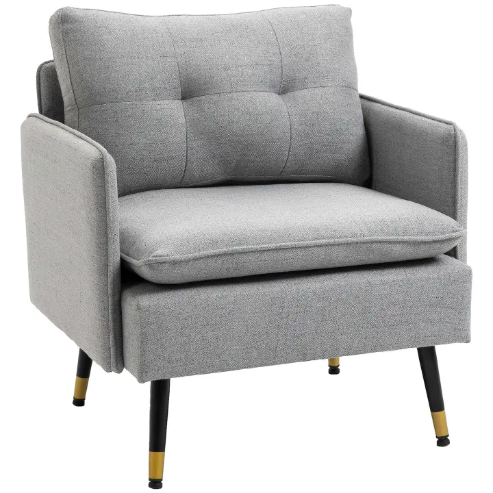 HOMCOM Butaca de Salón Sillón Relax con Reposabrazos Asiento Acolchado y Patas de Acero Sofá Individual de Moderno para Dormitorio 76x68x80 cm Azul Oscuro - 1