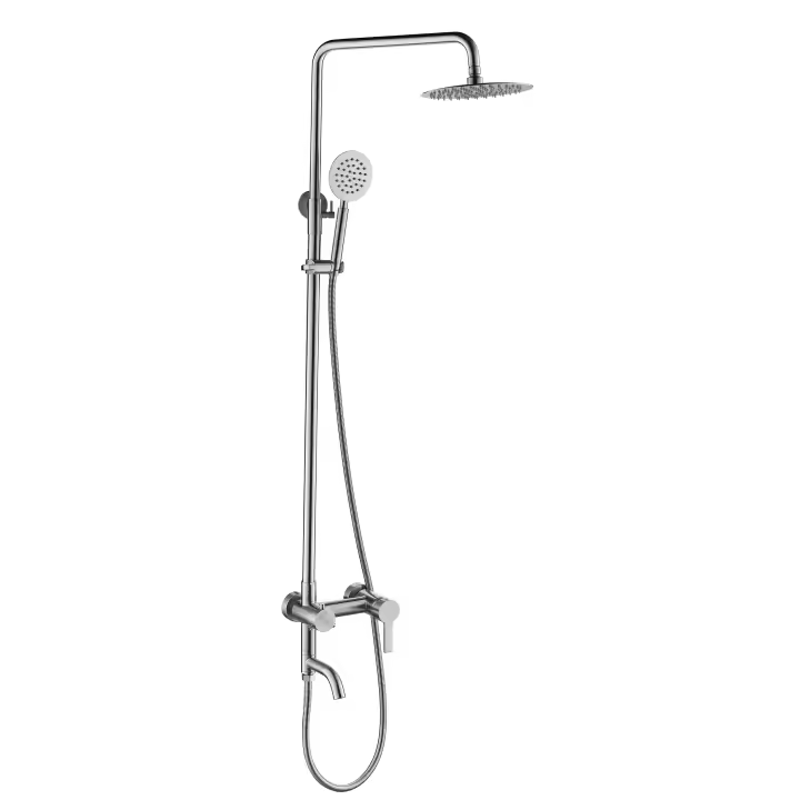 Columna de baño y ducha de acero inoxidable mate con grifo modelo Cenxi. Rociador efecto lluvia. Altura regulable | Suministros Castro - 1