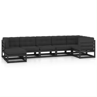 VIDAXL 3076748 juego de muebles con cojines para jardín de 7 piezas fabricado en madera de pino y tela en color gris y negro - 1