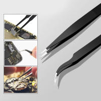 Juego De 2 Pinzas De Precisión Antiestáticas Para Reparación De Electrónica Herramientas De Medición Acero Inoxidable Curvas Y Puntiagudas - details 0