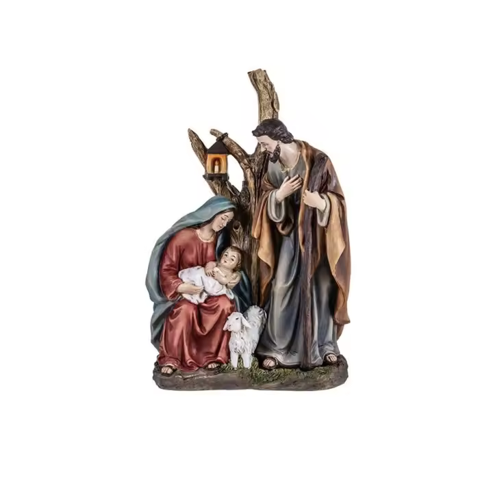 Misterio Nacimiento Belén figura 25 cm. Navidad monopieza resina árbol farol Niño Jesús Virgen María - 1