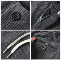 Pantalones De Corduroy Recto Para Hombre En Caqui Negro Gris Con Cintura Elástica Estilo Casual Suave Y Elástico Talla Baggy - details 4