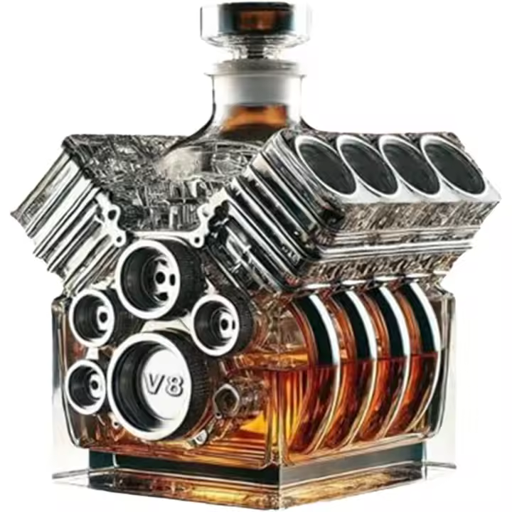 Botella de whisky con motor V8, frasco con motor V8, decantador de whisky de resina transparente, decantador creativo de whisky para decoración de bar en casa. - 1