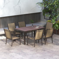 Outsunny Conjunto de Comedor de Exterior de 7 Piezas Conjunto de Mesa y 6 Sillas de Jardín con Sillas Apilables y Marco de Acero para Terraza Patio Caqui - details 1