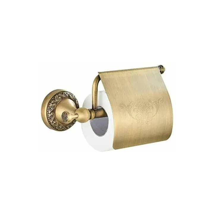 Portarrollos de papel higiénico de latón retro con tapa para montaje en pared - 1