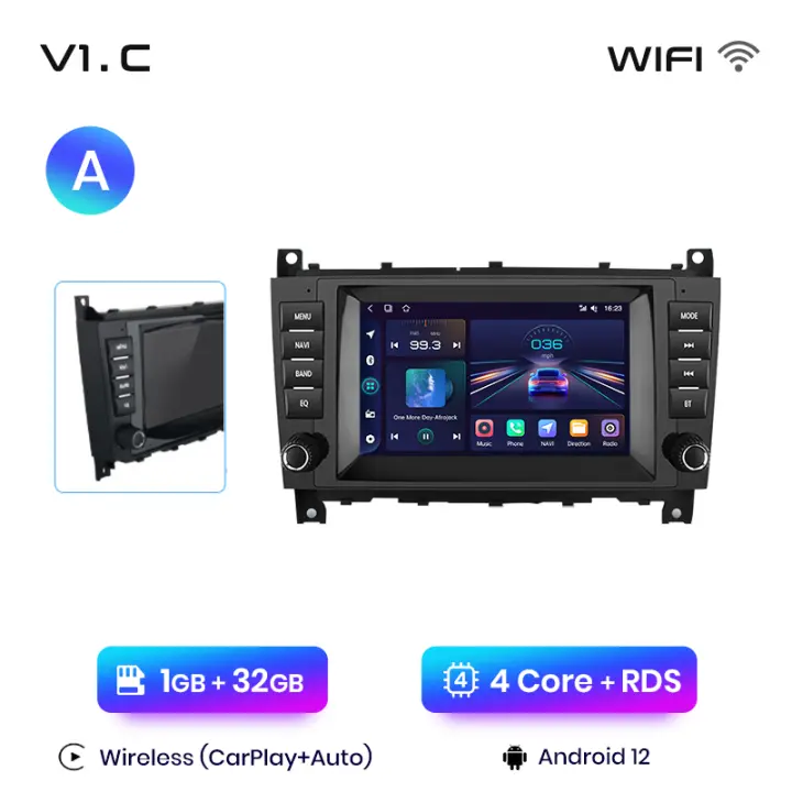 Junsun Android 13 inalámbrico CarPlay Android Auto Radio para Mercedes Benz C-Class W203 W209 C180 W219 2004 2005 2006 2007 2008 2009 2010 22011 coche Multimedia navegación GPS autorradio - 1