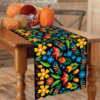 Mantelazul Colorido Con Flores Mexicanas Fiesta De La Muerte Lino Decoración De Mesa Para Cocina Fiesta Banquete - details 0