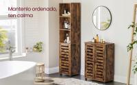 VASAGLE Armario de Suelo, Armario de baño con 3 Compartimentos Abiertos y 2 estantes Ajustables detrás de la Puerta, Armario de Almacenamiento para salón, Entrada, Cocina, Dormitorio, marrón rústico - details 2