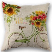 4Pcs Fundas Para Cojines De Lino Mezclado Decorativas Con Estampado De Girasoles Y Cestas De Flores Frescas Y Bicicletas Estilo Otoño - details 6