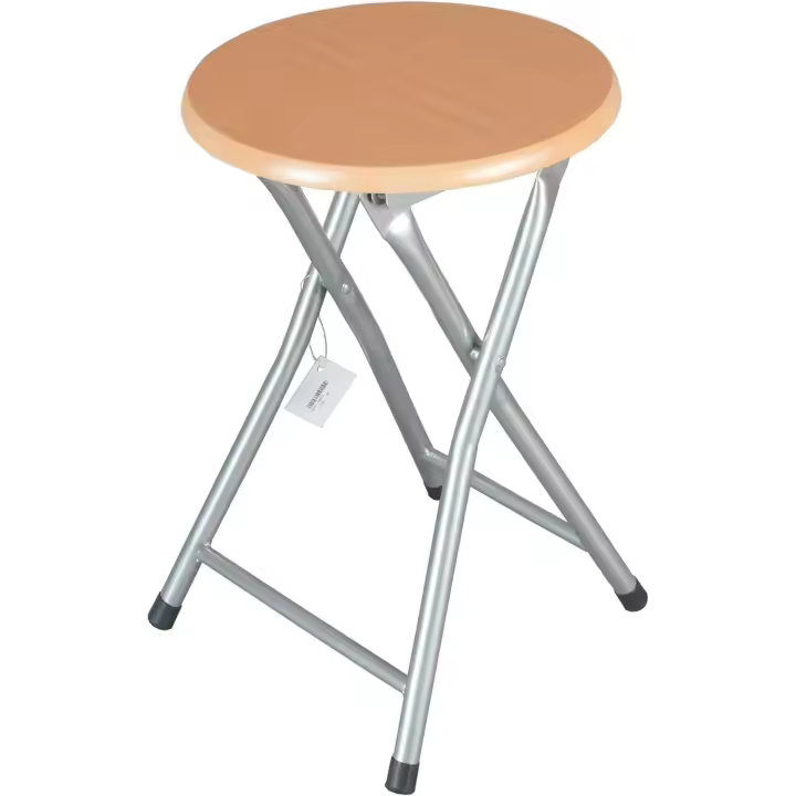 Maxia Market - Taburete Plegable de Madera - 30x45cm - Estructura Metálica - Ideal para Cocina, Terraza o Jardín - Color Natural - 1