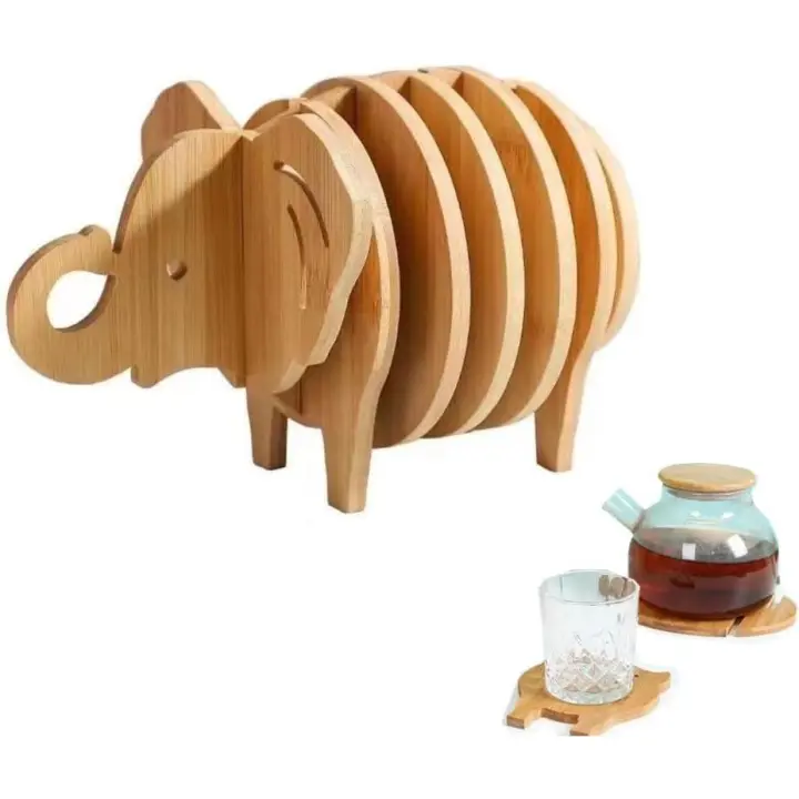 Juego de 8 salvamanteles de cocina, mantel individual empalmable con forma de elefante 3D, resistente al calor, salvamanteles creativos de bambú - 1