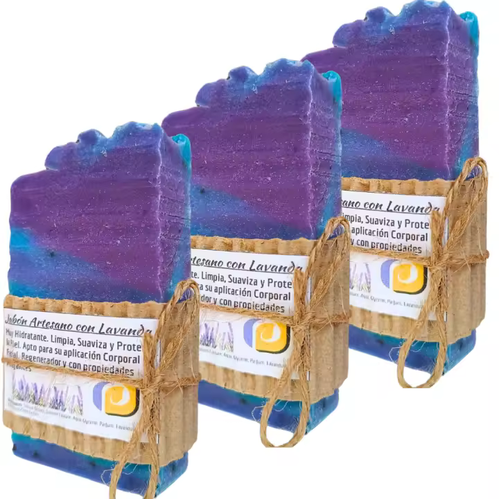 3 Jabones Artesanos Naturales de Lavanda. PumarShop Cinnia Natura. Hidratante. Aroma Agradable. Relajante y Regenerador. Hecho a Mano. Apto Veganos. - 1