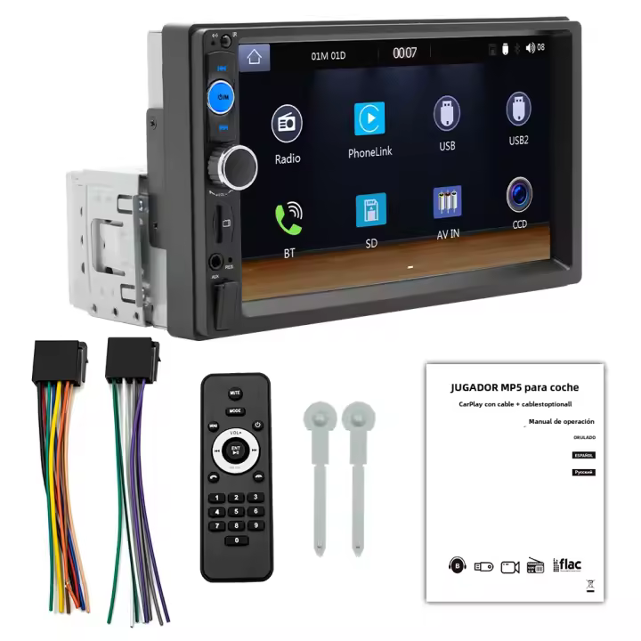 BQCC Estéreo De Coche 1Din 7" Pantalla Táctil HD IPS Con Luces Coloridas Carplay Wired Android Auto Mirrorlink TF FM BT USB Multimedia Universal - 1