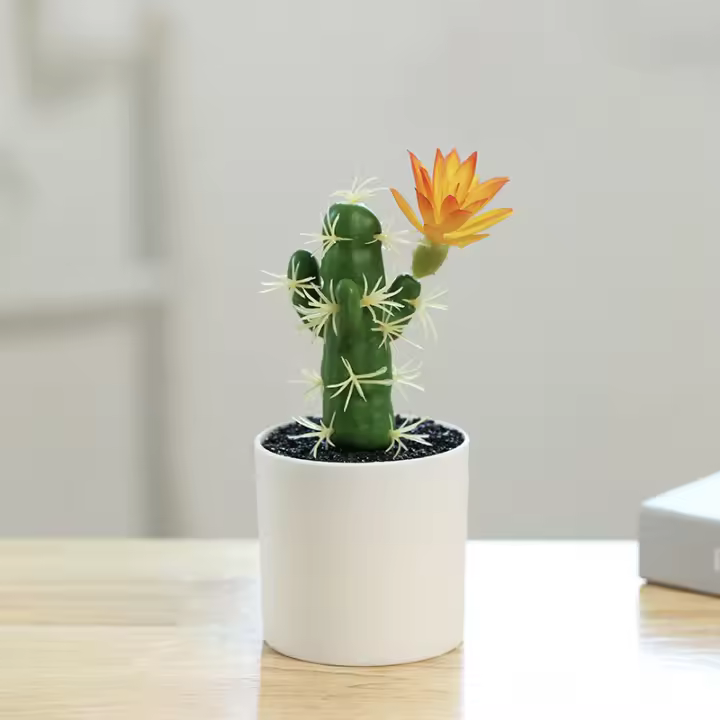 Cactus Artificial Con Flores Pequeño Plantas En Maceta De Plástico Para Decoración De Escritorio Hogar Y Habitaciones Estilo BONSAI - 1
