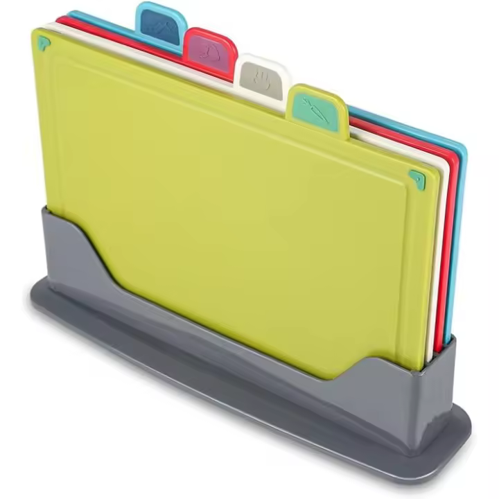 Set de 4 tablas de cortar de cocina sin BPA, no tóxicas y seguras con fregadero ONFENG OF2537 - Juego de tablas de plástico resistente y duradero para cortar alimentos REGALO DIA MADRE - 1