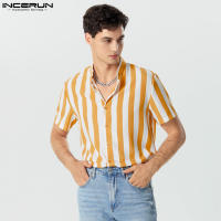 Blusa De Botones Para Hombre INCERUN Estilo Casual Verano Camisas De Punto Con Cuello Erguido Manga Corta Estampado Rayado Tallas Hasta 5XL - details 6