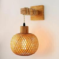 Lámpara De Pared Hecha a Mano De Bambú Tecnicamente Tejida Luz Natural Rattan Core E27 Decoración Artesanal Para Cocina Comedor Dormitorio Foyer Estudio - details 0