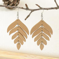 Juego De Pendientes Colgantes De Madera Con Láser Moda Etnia Hermoso Hoja Pluma Geometría Colorida Joyería Para Mujer - details 3