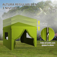Outsunny Carpa Plegable 3x3 m Cenador de Jardín con 4 Paredes Laterales 2 Ventanas de Malla Altura Ajustable Bolsa de Transporte Impermeable y Anti-UV para Camping Fiestas - details 4