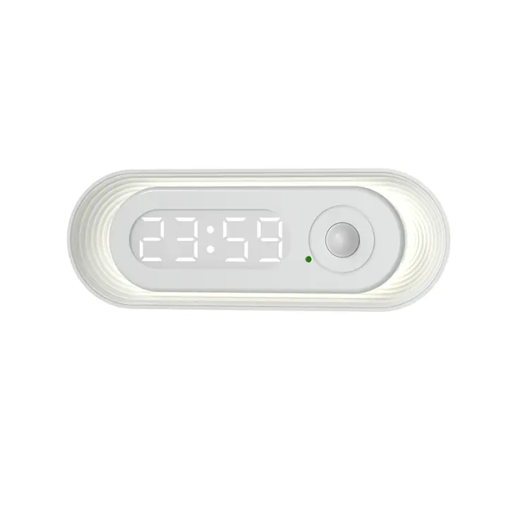 Lámpara Nocturna LED Con Sensor De Movimiento PIR Y Reloj Digital Montaje Magnético En La Pared Para Armario Escalera Baño - 1