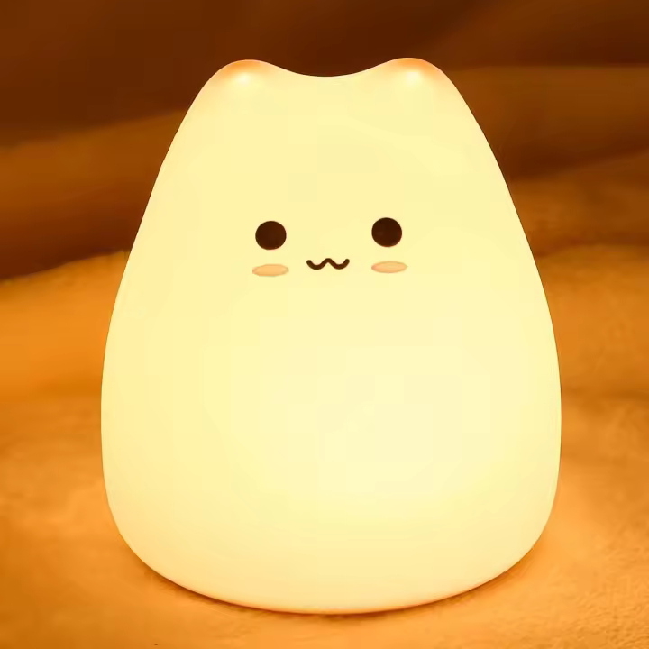 kawaii gato luz de la noche lámpara de gato, 7 colores cambiantes niños luz de la noche, que funciona con pilas blandito animal suave luz de la noche para las mujeres bebés niños - 1