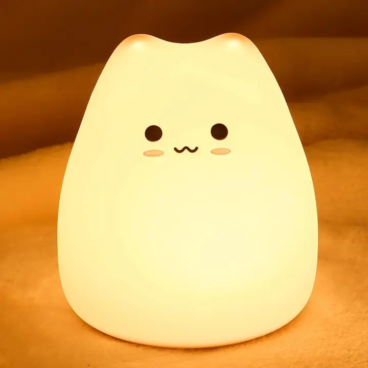kawaii gato luz de la noche lámpara de gato, 7 colores cambiantes niños luz de la noche, que funciona con pilas blandito animal suave luz de la noche para las mujeres bebés niños - 1