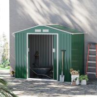 Outsunny Caseta de Jardín 213x130x185 cm Cobertizo Metálico de Exterior para Almacenamiento de Herramientas con 2 Puertas Correderas y 4 Ventanas para Terraza Verde Oscuro - details 1