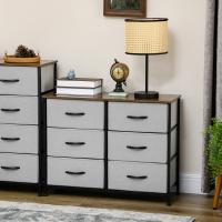 HOMCOM Cómoda Moderna Cajonera con 6 Cajones de Tela Plegable para Dormitorio Marco de Acero y Almohadillas Ajustables para Salón Recibidor 80x30x62,5 cm Gris y Marrón - details 1