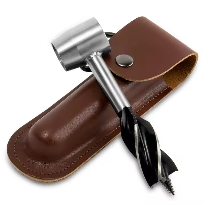 Manual Bushcraft para trabajos La Madera: Broca helicoidal multiusos con ESTUCHE DE Cuero, herramientas manuales de supervivencia, Llave Inglesa - 1