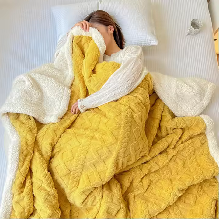 Manta De Tiro De Cachemira De Imitación Engrosada,Manta De Tiro De Piel Sintética Mullida De Sherpa Suave De Otoño,Mantas De Lana Acogedoras para Cama,Manta De Tiro De Tamaño Completo King Extra Grande Sofá Cama (Amarillo,27.5*39in) - 1