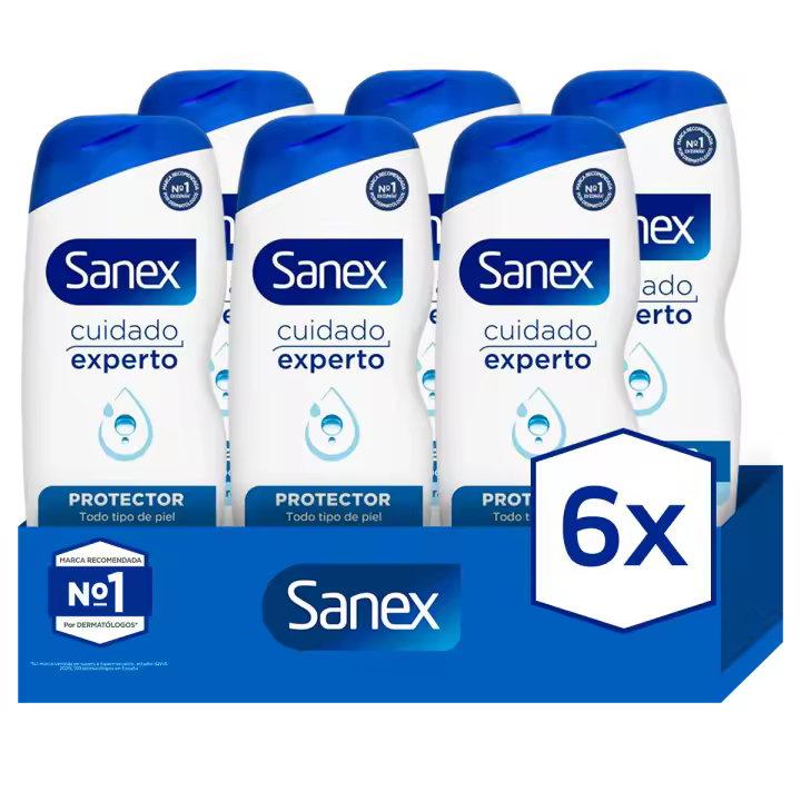 Gel de ducha o baño Sanex BiomeProtect Dermo piel normal, prebiótico, combate las bacterias 600 ml Pack de 6 - 1