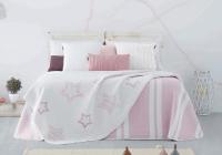 Manterol Outlet - Colcha bouti reversible estampado rayas y estrellas color rosa y blanco con fundas de cojín. Cubrecama ideal para primavera, verano y entretiempo. Colcha fina, extra suave y ligera. - details 0