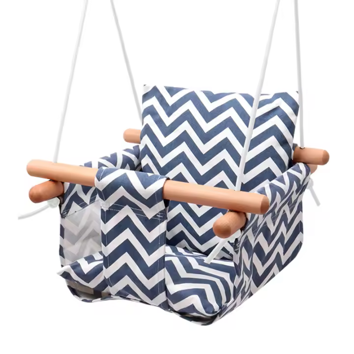 Columpio de madera para bebé, asiento colgante de lona segura para exteriores, ideal para árboles y patios. - 1
