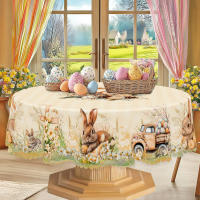 Mantel Redondo De Pascua Con Patrón De Conejo Y Huevo 5 Tamaños Disponibles Decoración De Jardín De Primavera Mantel Para Uso Diario En Cocina Terraza - details 0