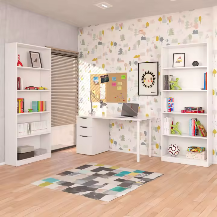 Pack de Oficina Despacho Estilo Contemporáneo en Color Blanco con 2 Estanterías y 1 Escritorio - 1