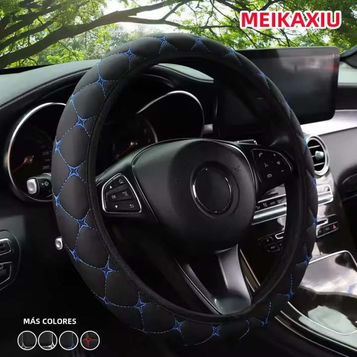 Cubierta De Volante De Coche De Cuero PU Bordada Sin Anillo Interior Adecuada Para 15'' Accesorios De Interiores Para Hombres Y Mujeres - 1