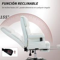 HOMCOM Silla de Oficina con 6 Puntos de Masaje Silla de Masaje Giratoria Silla de Escritorio con Reposapiés Retráctil Altura Ajustable Control Remoto y Soporte Lumbar Tejido de PU Blanco - details 5