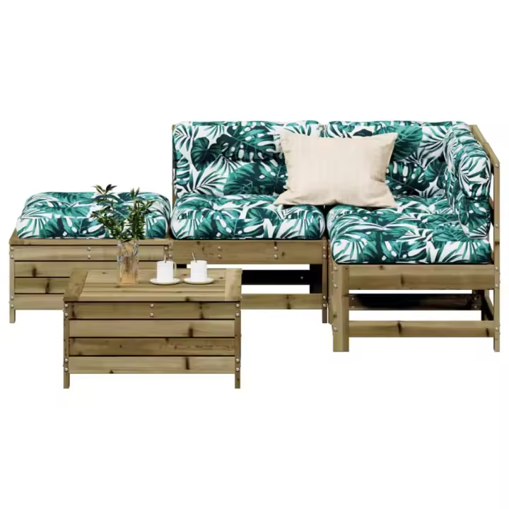vidaXL Juego de muebles jardín 5 pzas y cojines madera pino impregnada - 1